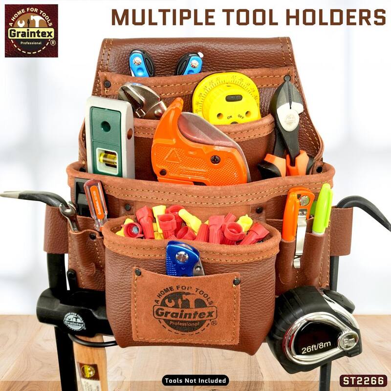 Graintex 10-Pocket Brown Rugged Top Grain Leather Nail & Tool Pouch - ST2266