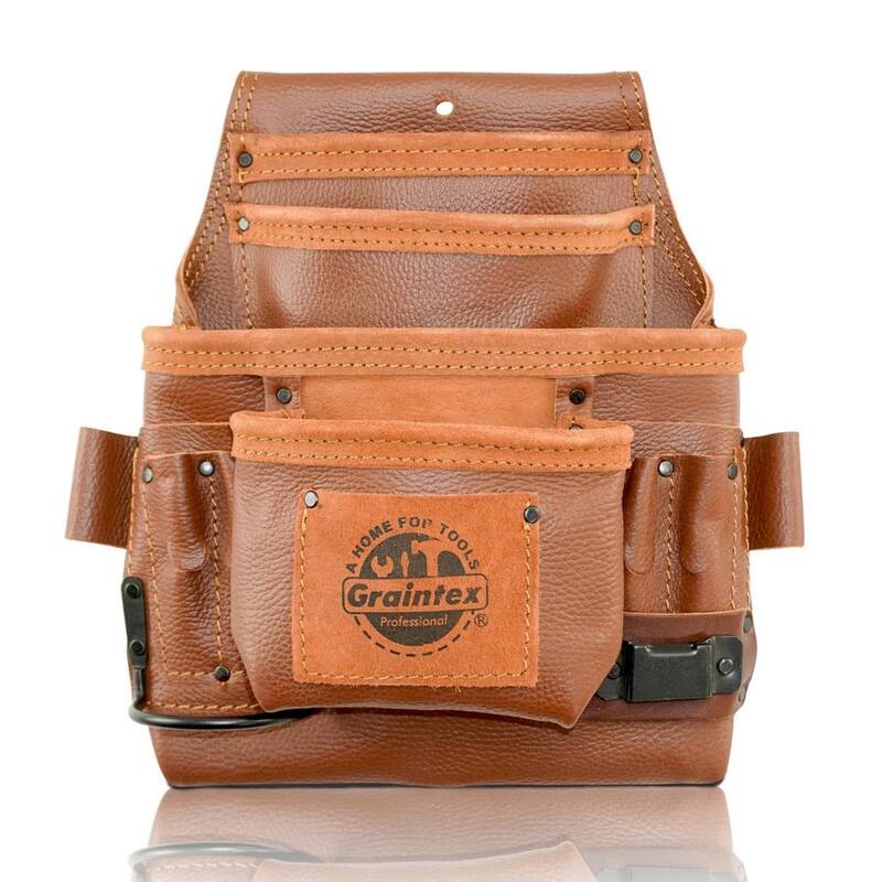 Graintex 10-Pocket Brown Rugged Top Grain Leather Nail & Tool Pouch - ST2266