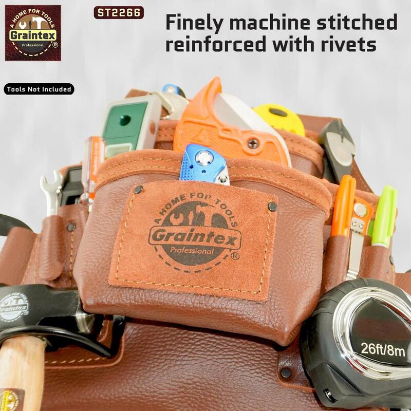 Graintex 10-Pocket Brown Rugged Top Grain Leather Nail & Tool Pouch - ST2266