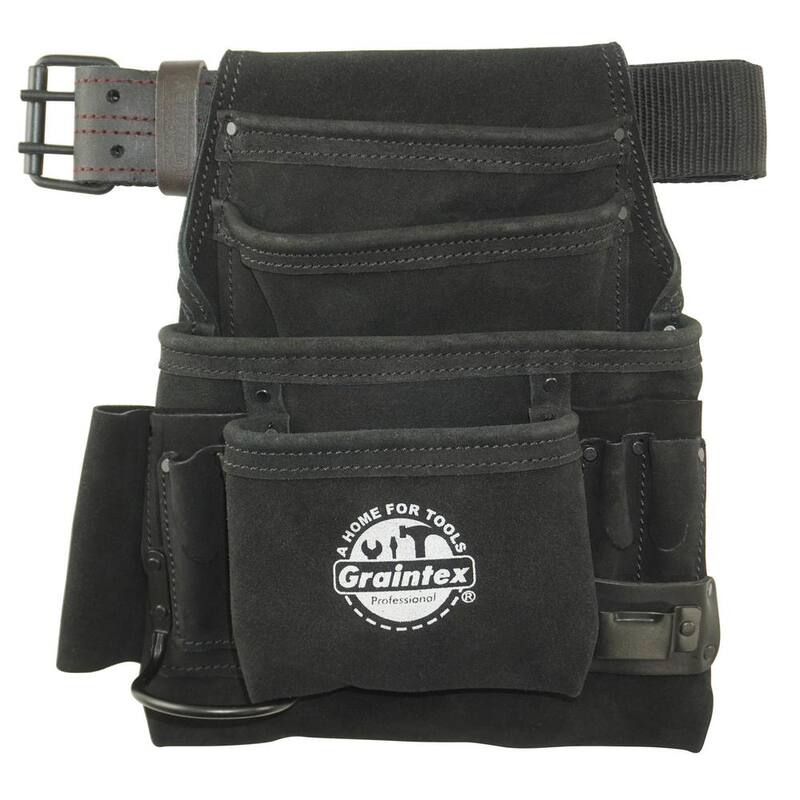 Graintex 10-Pocket Black Leather Suede Tool Pouch - SS2680