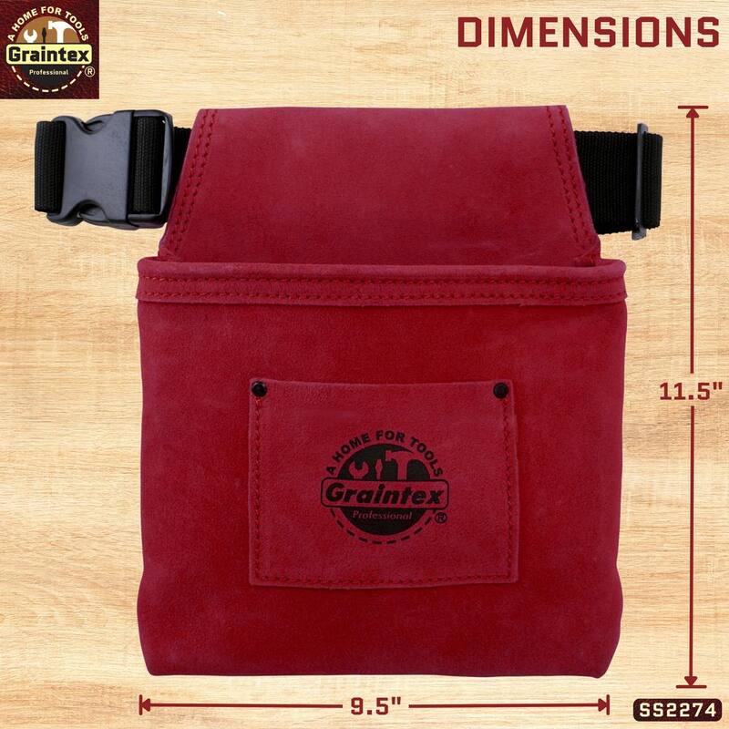 Graintex 1-Pocket Nail and Tool Pouch with Burgundy Suede Leather Belt - SS2274