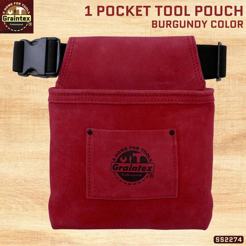 Graintex 1-Pocket Nail and Tool Pouch with Burgundy Suede Leather Belt - SS2274