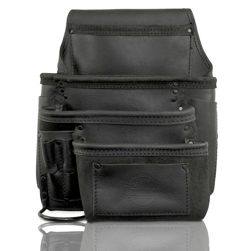 Graintex 10-Pocket Right-Handed Ambassador Series Black Top Grain Leather Nail and Tool Pouch - AS2560