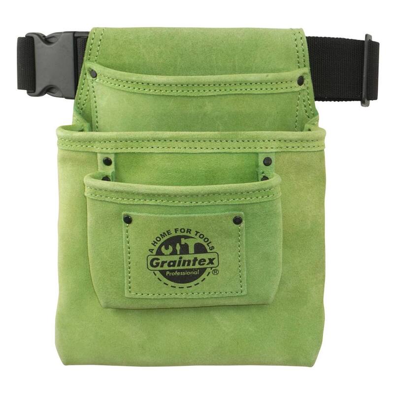 Graintex 3-Pocket Nail and Tool Pouch with Lime Green Suede Leather Belt - SS2451