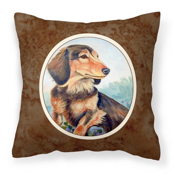 Jensendistributionservices Long Hair Chocolate & Cream Dachshund Fabric Decorative Pillow - MI2549439