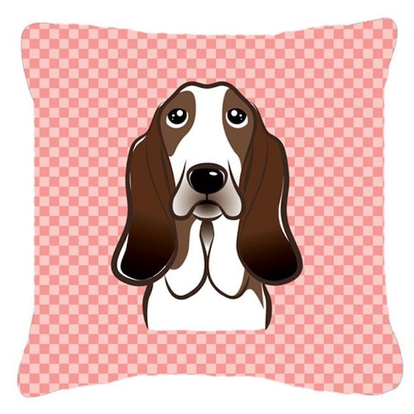Carolines Treasures Carolines Treasures BB1243PW1818 Checkerboard Pink Basset Hound Fabric Decorative Pillow; 18 x 18 In. - BB1243PW1818