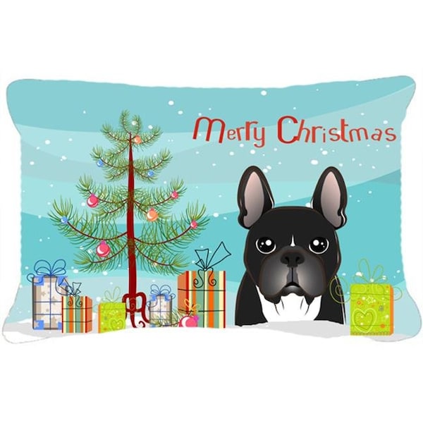 Carolines Treasures Carolines Treasures BB1599PW1216 Christmas Tree & French Bulldog Fabric Decorative Pillow - BB1599PW1216