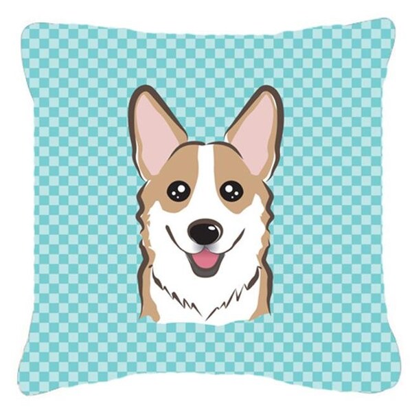 Carolines Treasures Carolines Treasures BB1191PW1818 Checkerboard Blue Corgi Fabric Decorative Pillow; 18 x 18 In. - BB1191PW1818