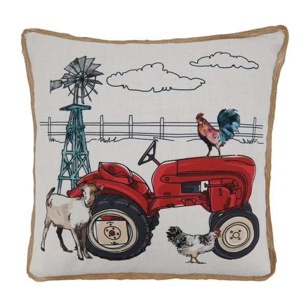 Rlm Distribution SARO  18 in. Square Poly Filled Farm Tractor Design Pillow - HO2658122