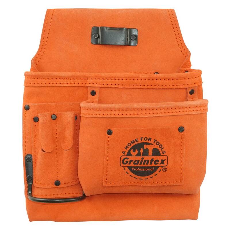 Graintex 5-Pocket Right Handed Orange Suede Leather Nail and Tool Pouch - SS2571
