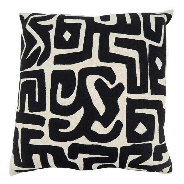 Rlm Distribution SARO  22 in. Square Poly Filled Throw Pillow with Black &amp; White Kuba Cloth Design - HO2658006