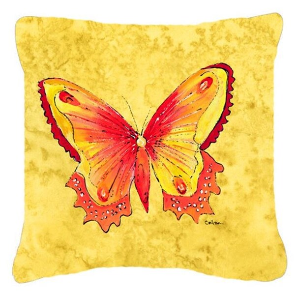 Carolines Treasures Carolines Treasures 8857PW1414 Butterfly On Yellow Indoor & Outdoor Fabric Decorative Pillow - 8857PW1414