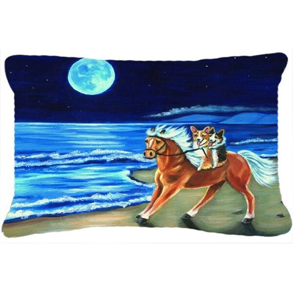 Carolines Treasures Carolines Treasures 7318PW1216 Corgi Beach Ride On Horse Fabric Decorative Pillow - 7318PW1216