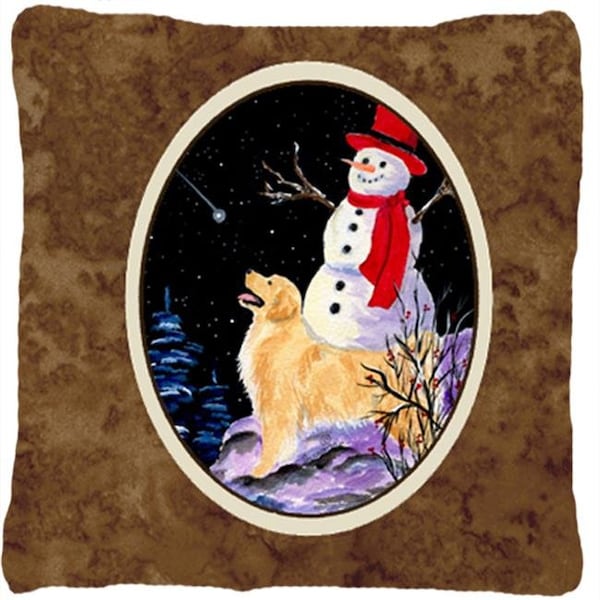 Carolines Treasures Carolines Treasures SS8579PW1414 Golden Retriever with Snowman in red Hat Decorative Fabric Pillow - 14 x 14 in. - SS8579PW1414