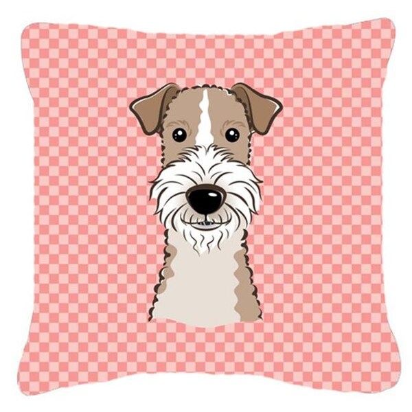 Carolines Treasures Carolines Treasures BB1247PW1414 Checkerboard Pink Wire Haired Fox Terrier Fabric Decorative Pillow; 14 x 14 In. - BB1247PW1414