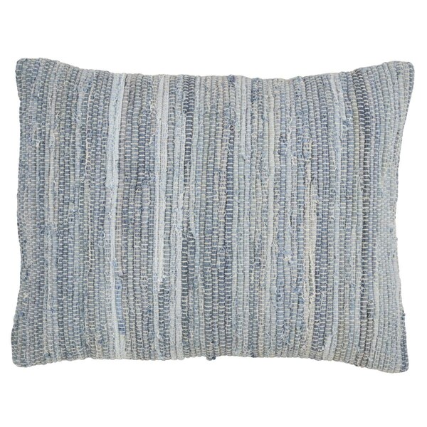 Rlm Distribution SARO  16 x 23 in. Rectangular Down Filled Cotton Throw Pillow with Chindi Design - Denim - HO2657393