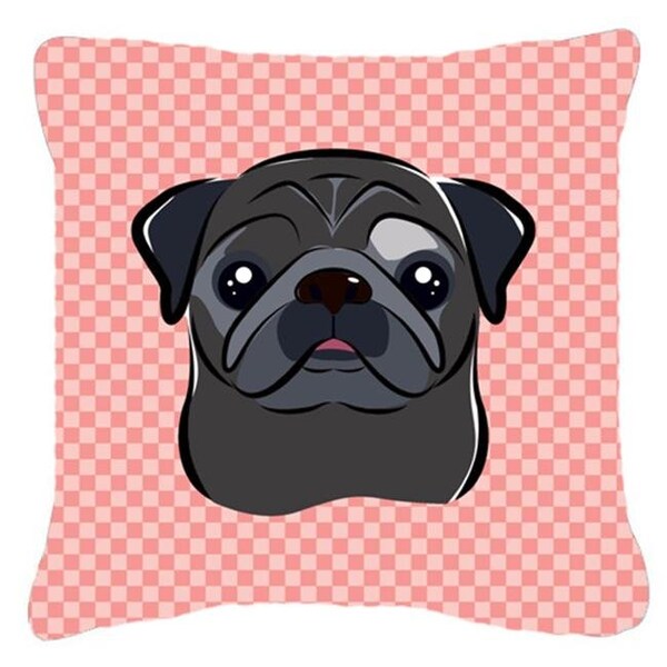 Carolines Treasures Carolines Treasures BB1263PW1818 Checkerboard Pink Black Pug Fabric Decorative Pillow; 18 x 18 In. - BB1263PW1818