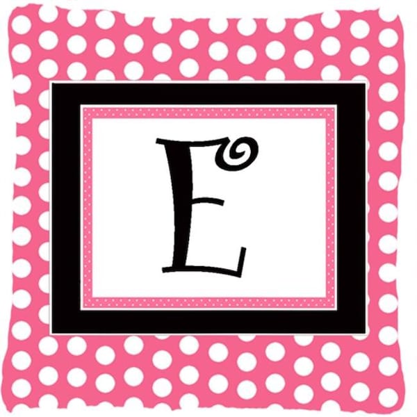 Carolines Treasures Carolines Treasures CJ1001-EPW1414 Monogram Initial E Pink Black Polka Dots Indoor & Outdoor Fabric Decorative Pillow - CJ1001-EPW1414