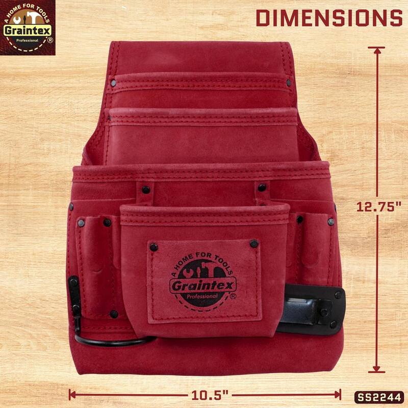 Unbranded 10-Pocket Suede Leather Nail and Tool Pouch in Burgundy w/2 Hammer Holders - SS2244