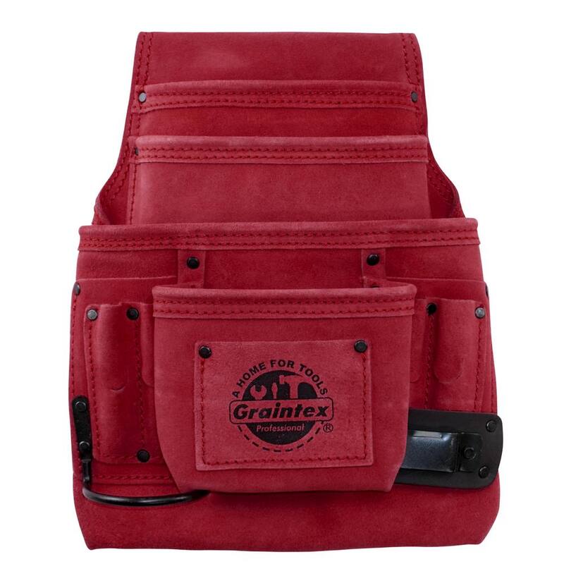 Unbranded 10-Pocket Suede Leather Nail and Tool Pouch in Burgundy w/2 Hammer Holders - SS2244