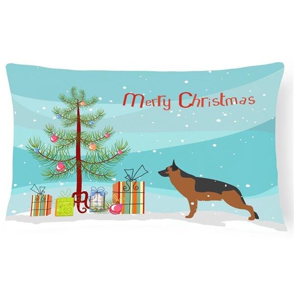 Carolines Treasures Carolines Treasures BB2942PW1216 German Shepherd Merry Christmas Tree Canvas Fabric Decorative Pillow - BB2942PW1216