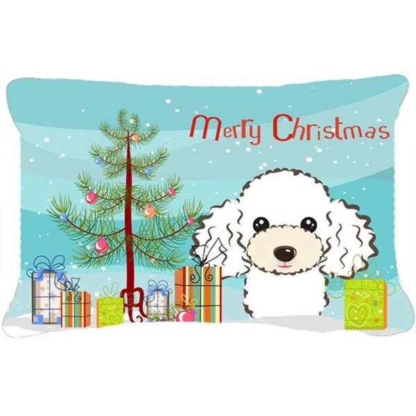 Carolines Treasures Carolines Treasures BB1629PW1216 Christmas Tree & White Poodle Fabric Decorative Pillow - BB1629PW1216