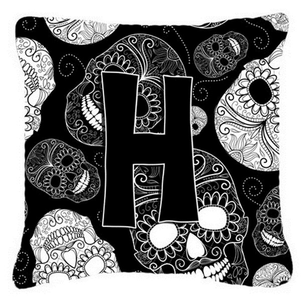 Jensendistributionservices Letter H Day Of The Dead Skulls Black Canvas Fabric Decorative Pillow - MI2555853