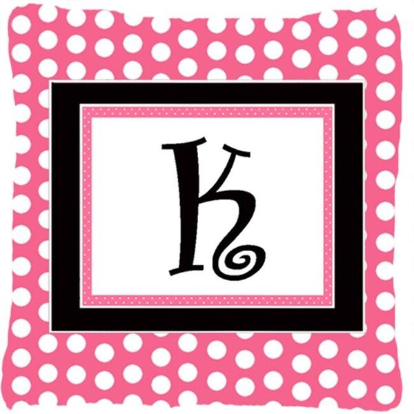 Carolines Treasures Carolines Treasures CJ1001-KPW1414 Letter K Initial Monogram - Pink Black Polka Dots Indoor & Outdoor Fabric Decorative Pillow - CJ1001-KPW1414