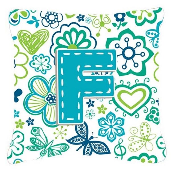 Carolines Treasures Carolines Treasures CJ2006-FPW1818 Letter F Flowers And Butterflies Teal Blue Canvas Fabric Decorative Pillow - CJ2006-FPW1818