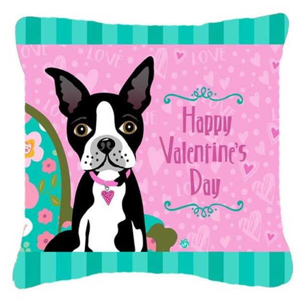 Carolines Treasures Carolines Treasures VHA3001PW1414 Happy Valentines Day Boston Terrier Fabric Decorative Pillow - VHA3001PW1414