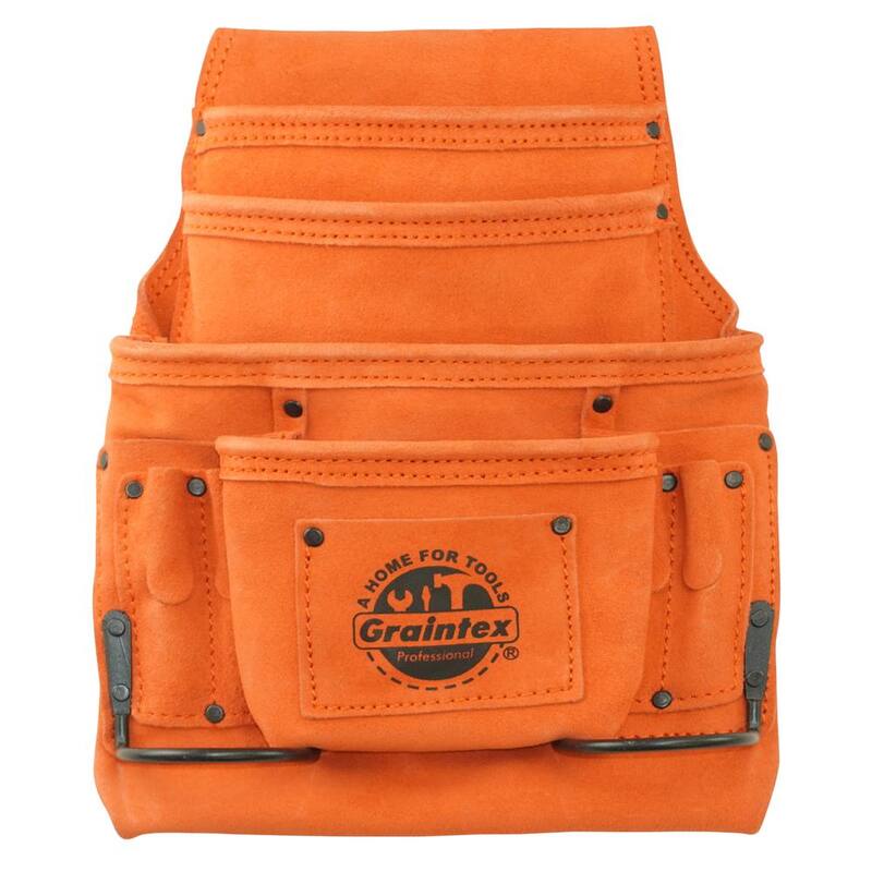 Graintex 10-Pocket Orange Suede Leather Nail and Tool Pouch w/2 Hammer Holders - SS2549