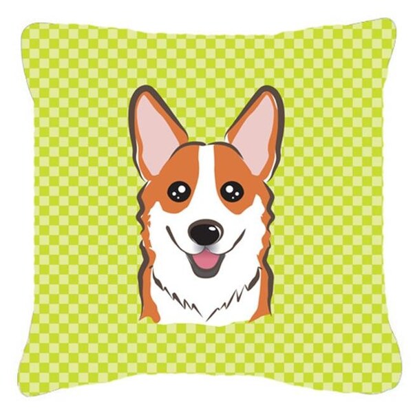 Carolines Treasures Carolines Treasures BB1316PW1414 Checkerboard Lime Green Corgi Fabric Decorative Pillow; 14 x 14 In. - BB1316PW1414
