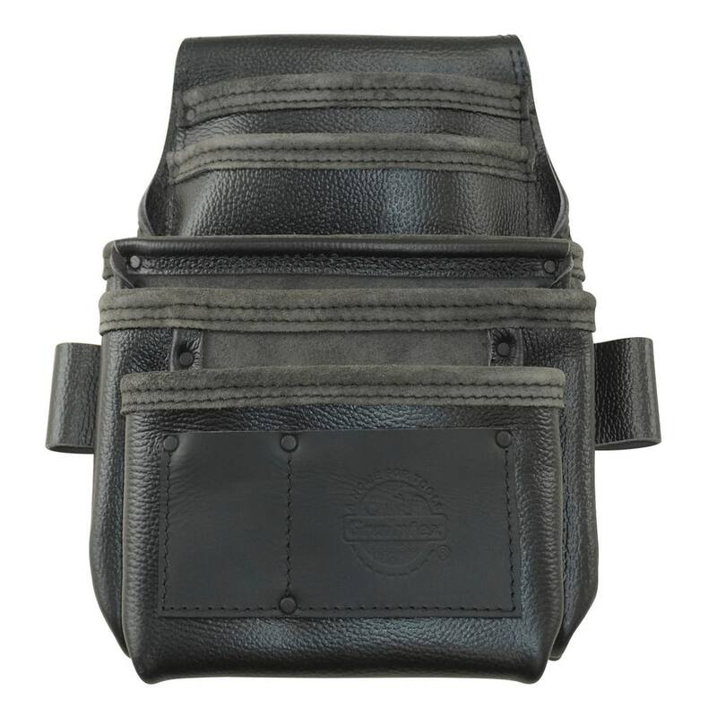 Graintex 7-Pocket Black Rugged Top Grain Leather Tool Pouch - ST2852