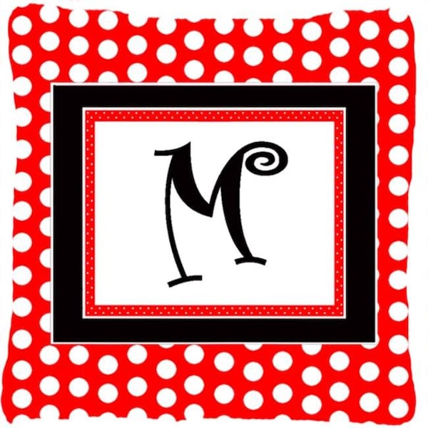 Carolines Treasures Carolines Treasures CJ1012-MPW1414 Letter M Initial Monogram - Red Black Polka Dots Decorative Indoor & Outdoor Fabric Pillow - CJ1012-MPW1414