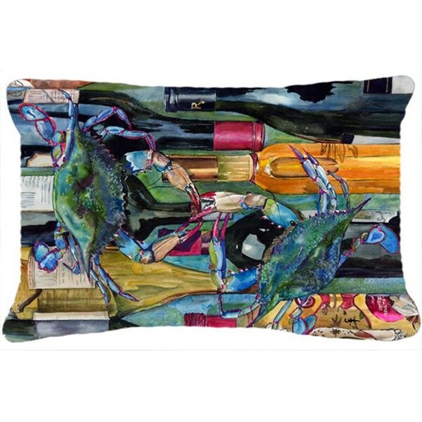 Carolines Treasures Carolines Treasures 8917PW1216 12 x 16 In. Blue Crabby Wine Bottles Indoor & Outdoor Fabric Decorative Pillow - 8917PW1216