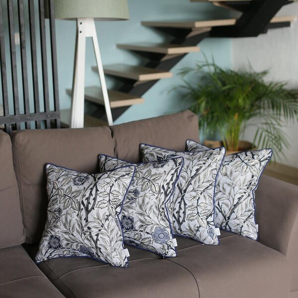 Escenografia 17 in. Jacquard Leaf Throw Pillow Cover, Blue -, 4PK - ES2111768