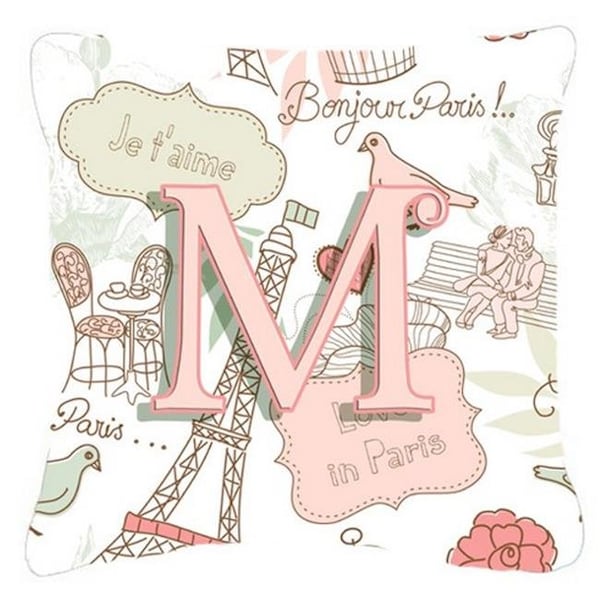 Carolines Treasures Carolines Treasures CJ2002-MPW1818 Letter M Love In Paris Pink Canvas Fabric Decorative Pillow - CJ2002-MPW1818