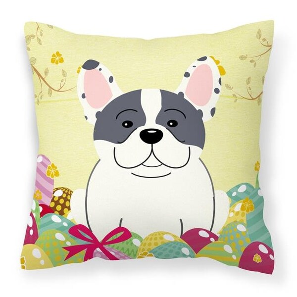 Carolines Treasures Carolines Treasures BB6011PW1414 Easter Eggs French Bulldog Piebald Fabric Decorative Pillow - BB6011PW1414