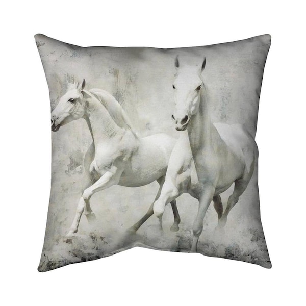 Begin Home Decor 20 x 20 in. Two White Horse Running-Double Sided Print Indoor Pillow - 5541-2020-AN8