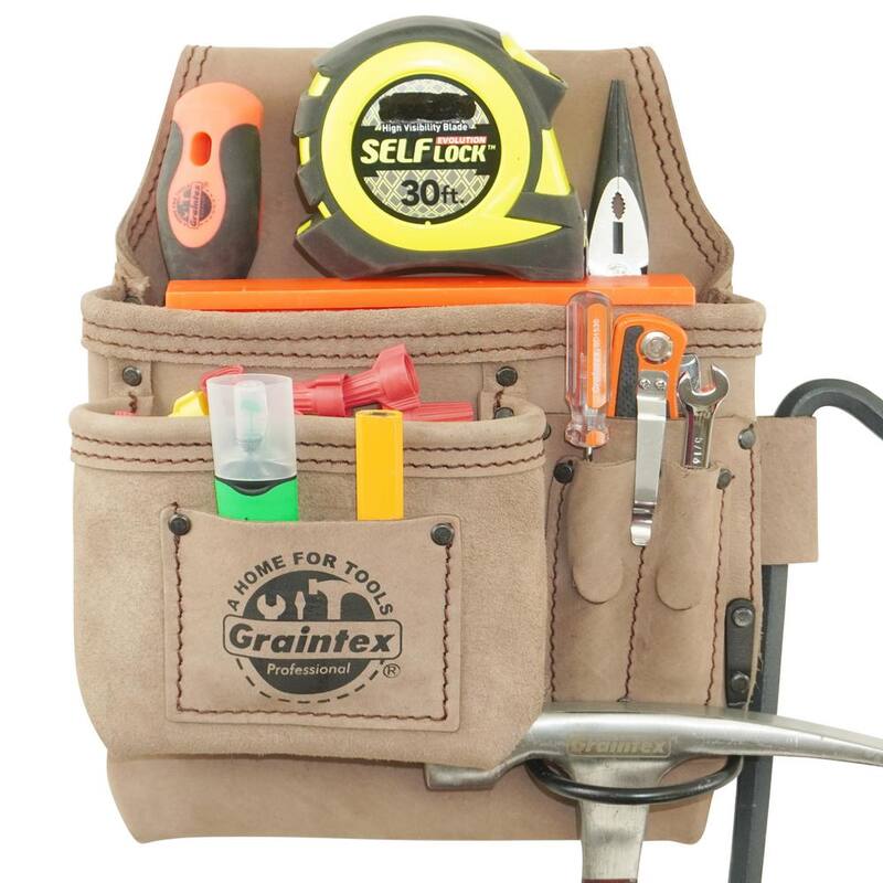 Graintex 5-Pocket Left Handed Beige Top Grain Leather Tool Pouch - ST2255