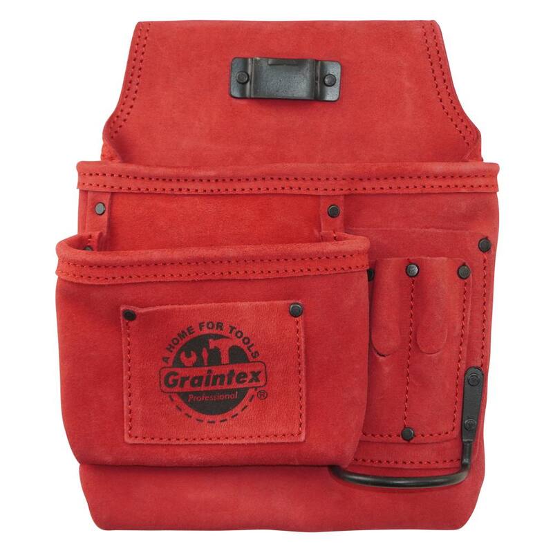 Graintex 5-Pocket Left Handed Red Nail and Tool Pouch in Suede Leather - SS2622