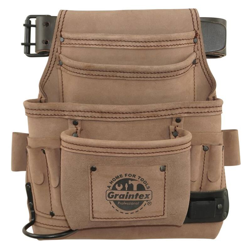 Graintex 10-Pocket Top Grain Leather Beige Nail and Tool Pouch with Belt - ST2630