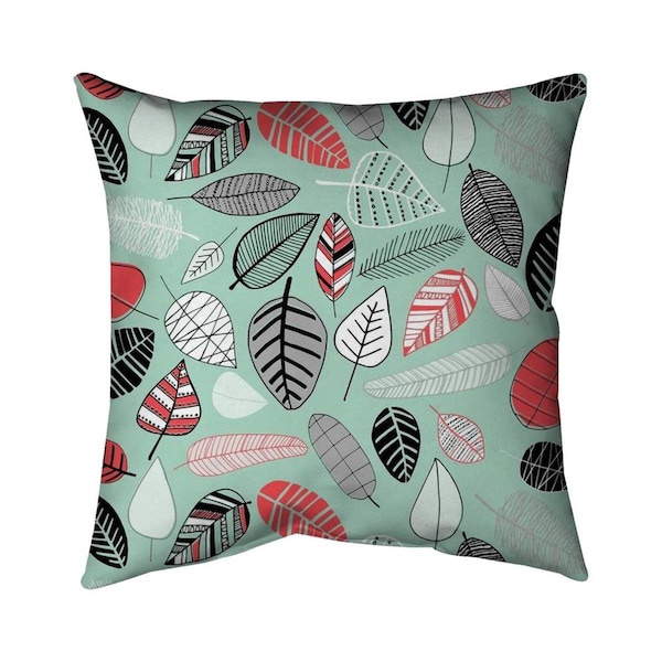 Begin Home Decor 26 x 26 in. Turquoise Leaf Patterns-Double Sided Print Indoor Pillow - 5541-2626-MI73