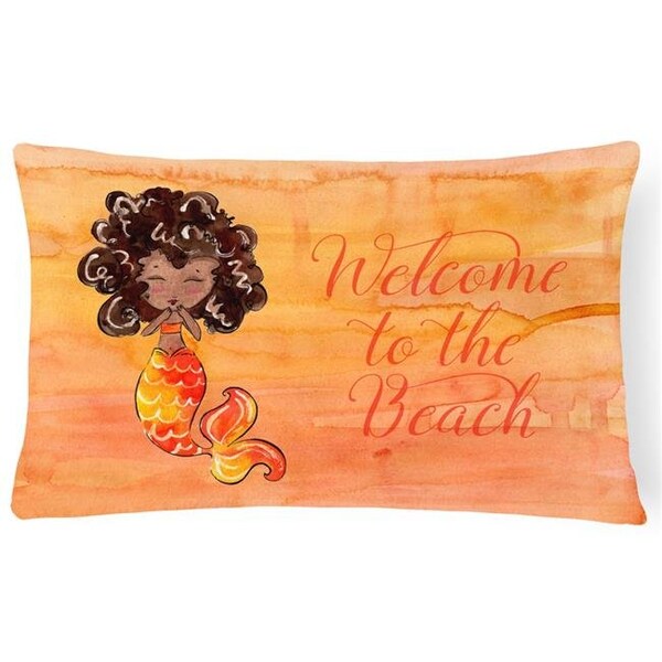 Carolines Treasures Carolines Treasures BB8517PW1216 Mermaid Welcome Orange Canvas Fabric Decorative Pillow - BB8517PW1216