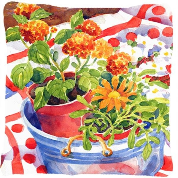 Carolines Treasures Carolines Treasures 6058PW1414 Flowers With A Side Of Lemons Decorative Indoor & Outdoor Fabric Pillow - 6058PW1414