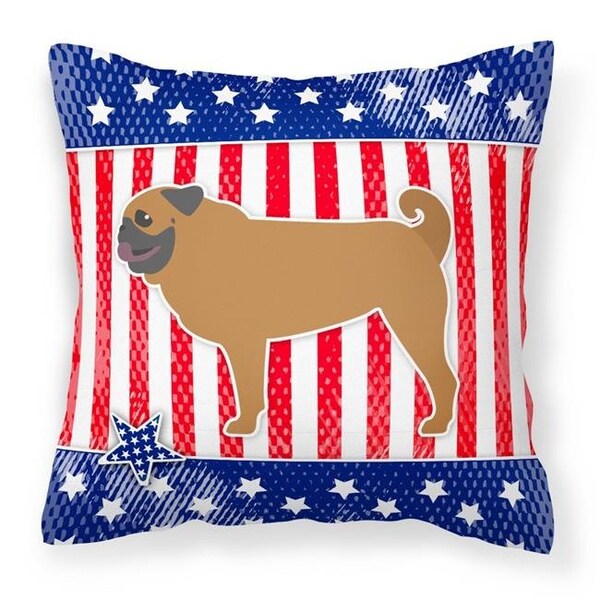 Carolines Treasures Carolines Treasures BB3347PW1414 USA Patriotic Pug Fabric Decorative Pillow - BB3347PW1414