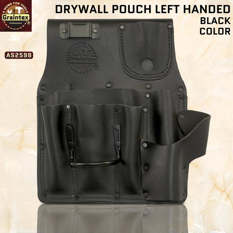 Graintex 6-Pocket Black Top Grain Leather Left Handed Drywall Pouch with Ambassador Series - AS2598