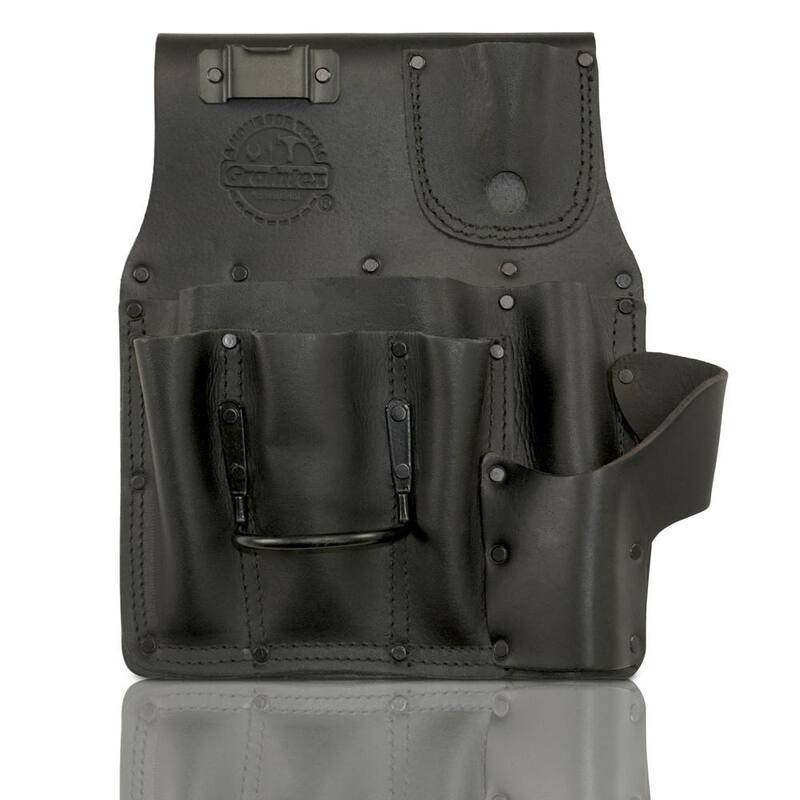 Graintex 6-Pocket Black Top Grain Leather Left Handed Drywall Pouch with Ambassador Series - AS2598