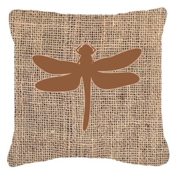 Carolines Treasures Carolines Treasures BB1062-BL-BN-PW1414 Dragonfly Burlap and Brown Decorative Fabric Pillow - 14 x 14 in. - BB1062-BL-BN-PW1414