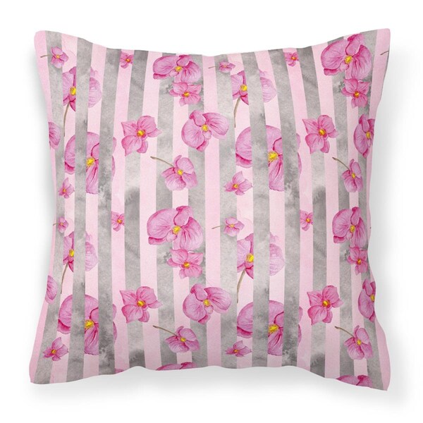 Jensendistributionservices Watercolor Pink Flowers Grey Stripes Fabric Decorative Pillow, 14 x 14 in. - MI2551114